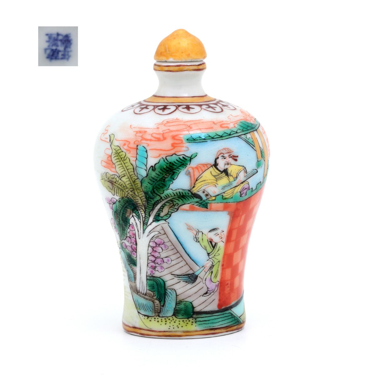 A SNUFF-BOTTLE A SNUFF-BOTTLE Chinese porcelain, polychrome decoration depicting&hellip;