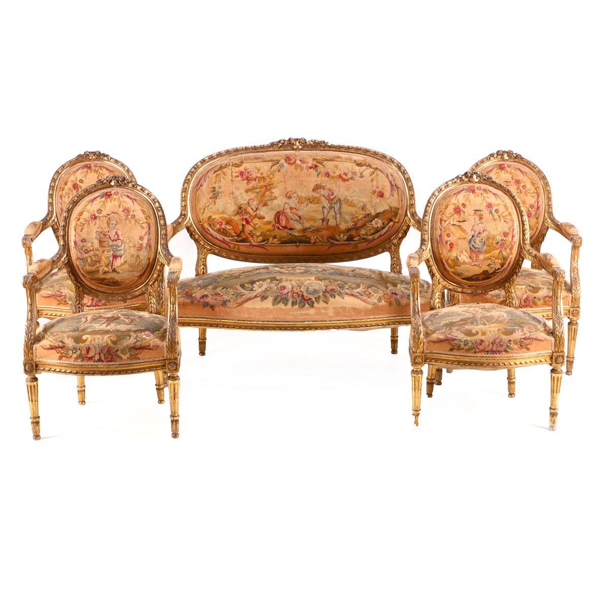 A LOUIS XVI ROOM SET A LOUIS XVI ROOM SET Comprising: four fauteuils and settee,&hellip;