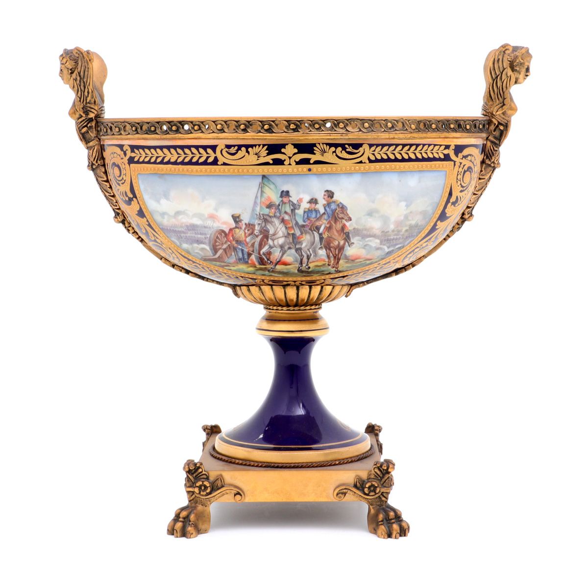 A BOWL A BOWL Sèvres style porcelain, with four cartouches depicting military sc&hellip;