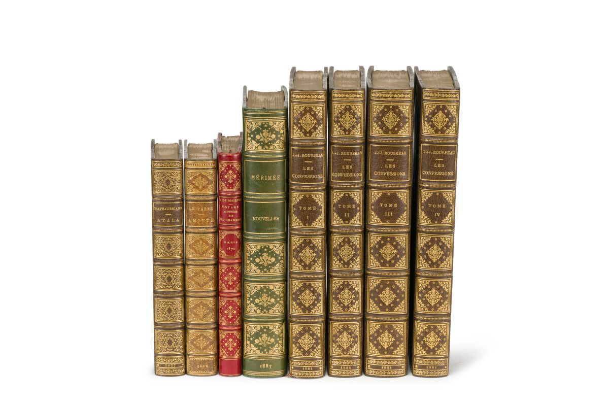 Null [书友会]。多样化的作品。巴黎，Jouaust，1872-1877年。8卷8开本，12开本或16开本，用半皮革或半懊恼装订，书脊上有5个装饰神经（该时&hellip;