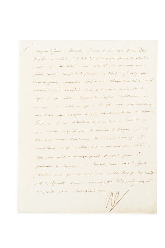 Null 拿破仑一世(1769-1821) 

L.S.口述给法恩，并致函劳里斯顿将军。巴黎，1813年2月8日。1页，4页。鎏金边缘。信件发表在《拿破仑-波拿&hellip;