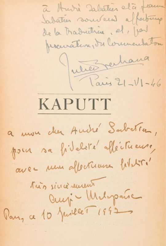 Null MALAPARTE (Cursio) (1898-1957) 

卡普特

巴黎，Denöel Ailleurs, 1946。8英寸平装本。副本附有马&hellip;
