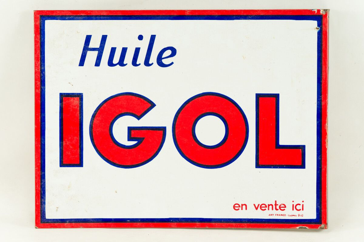 Null IGOL Huile (Automobile).

Émail Art France, vers 1950.

Plaque émaillée rec&hellip;