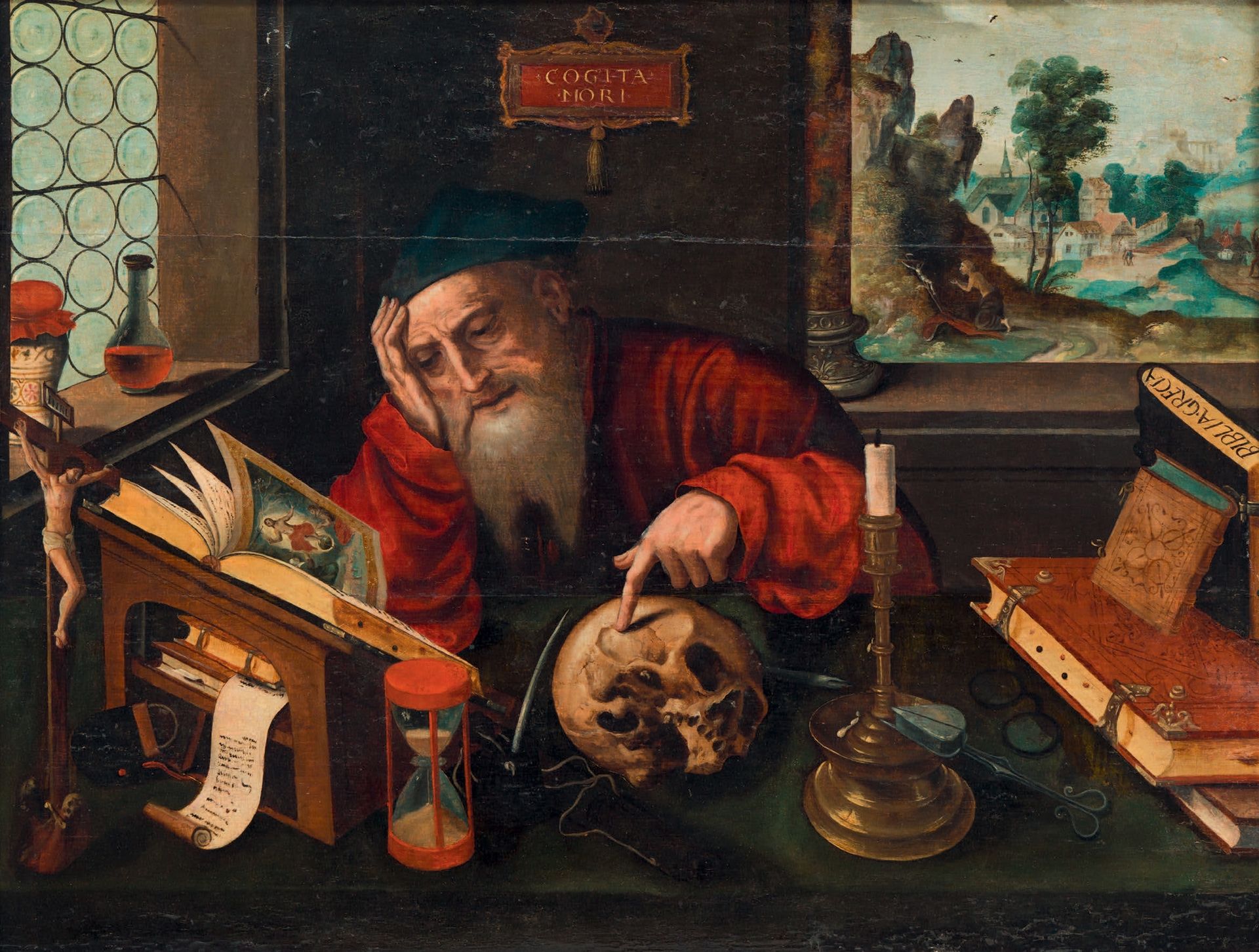 École FLAMANDE du XVIe siècle, suiveur de Pieter COECKE D'AELST 圣杰罗姆在他的工作室
橡木板，三&hellip;