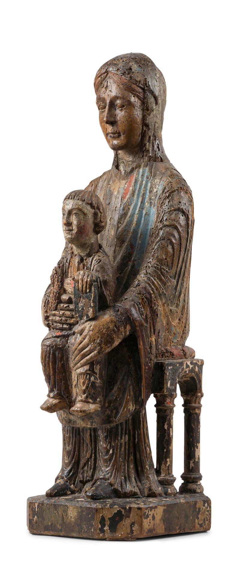Auvergne, fin du XIIe siècle 圣母与儿童，Sedes Sapientiae，胡桃木圆雕，有多色遗迹。
坐在有四个柱廊支撑的拱门的宝座&hellip;