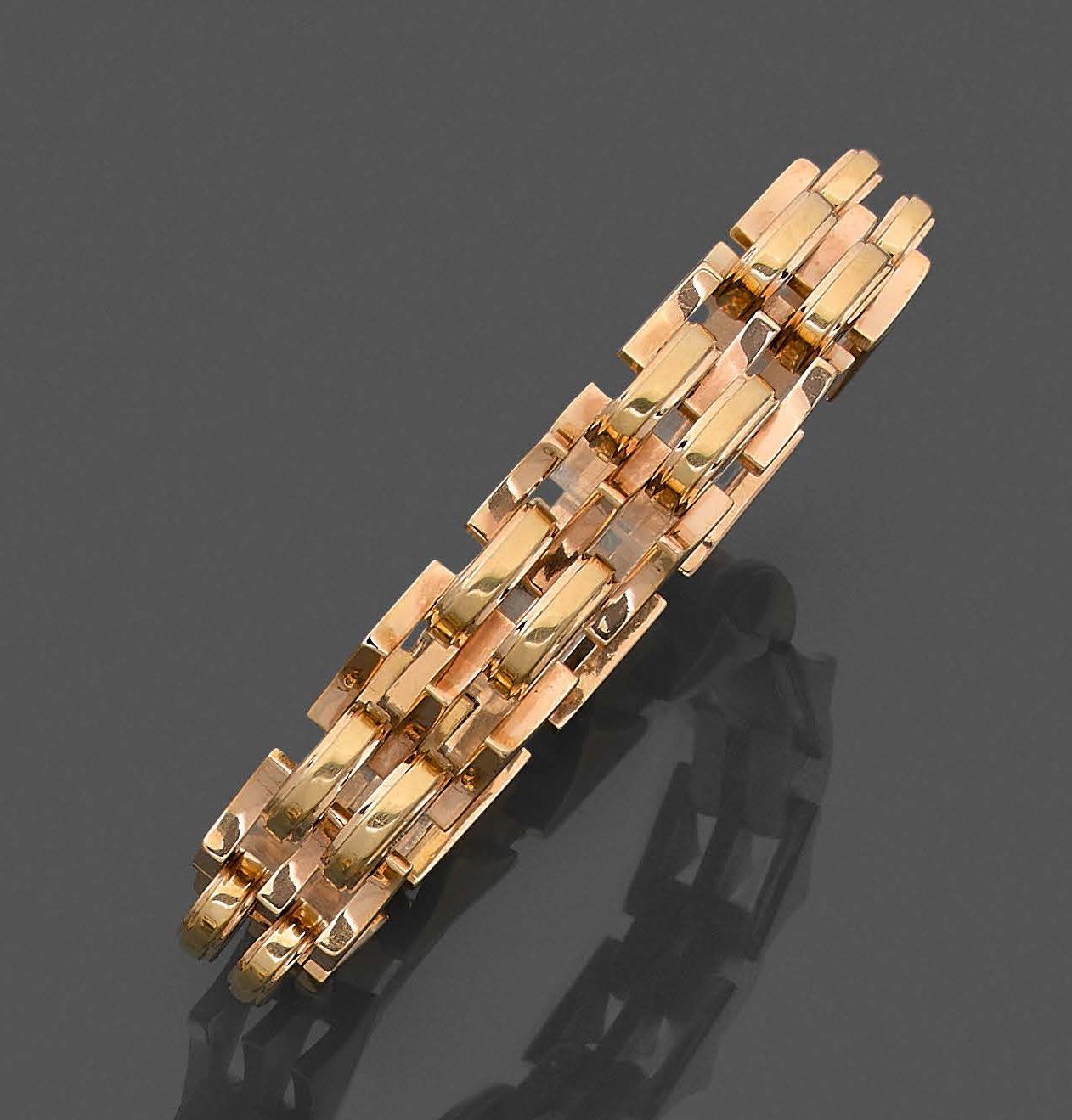 Null BRACELET "Tank" in pink gold (750‰) with openwork, domed and pyramidal moti&hellip;