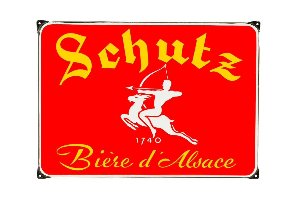 Null SCHUTZ Bière d'Alsace.

Émaillerie Alsacienne Strasbourg, vers 1955.

Plaqu&hellip;
