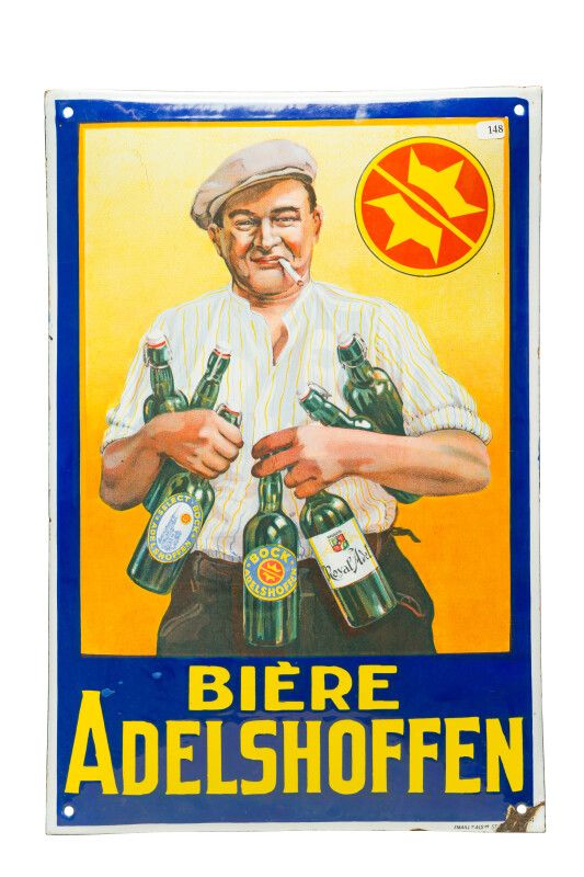 Null Bière ADELSHOFFEN.

Émaillerie Alsacienne Strasbourg, vers 1930.

Plaque ém&hellip;
