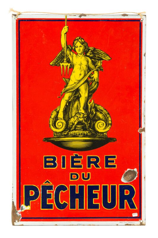 Null PÊCHEUR Bière du.

Émaillerie Alsacienne Strasbourg, vers 1950.

Plaque éma&hellip;