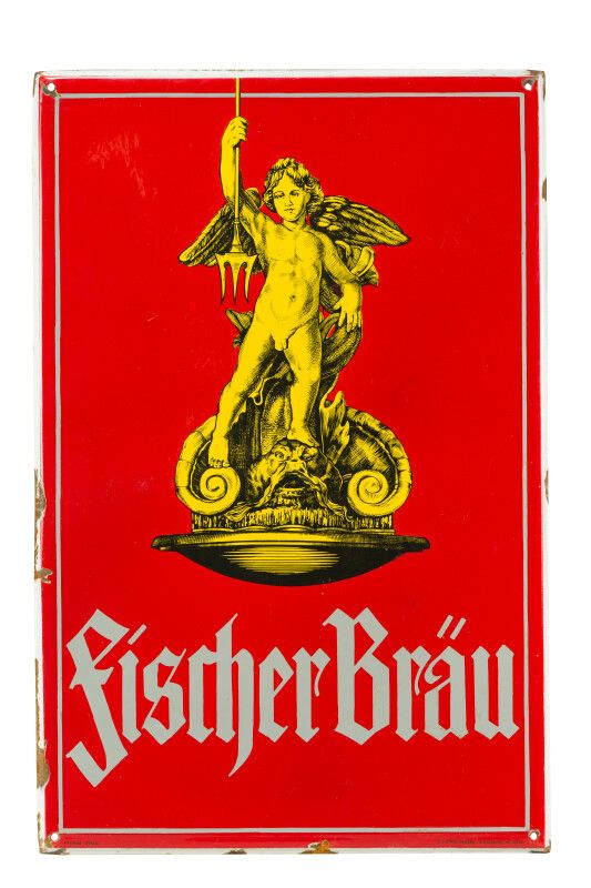 Null FISCHER BRÄU (Bière).

Émaillerie Alsacienne Strasbourg, vers 1935.

Plaque&hellip;