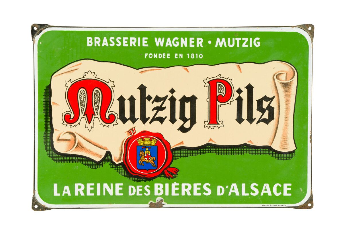 Null MUTZIG PILS, La reine des bières d'Alsace.

Émaillerie Alsacienne Strasbour&hellip;