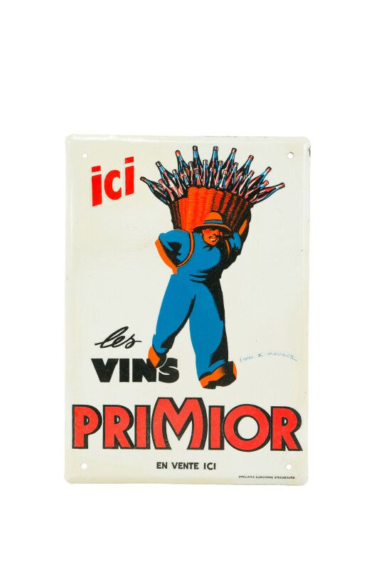Null PRIMIOR Les vins.

Signée d'après F. MAURUS, 1950.

Émaillerie Alsacienne S&hellip;