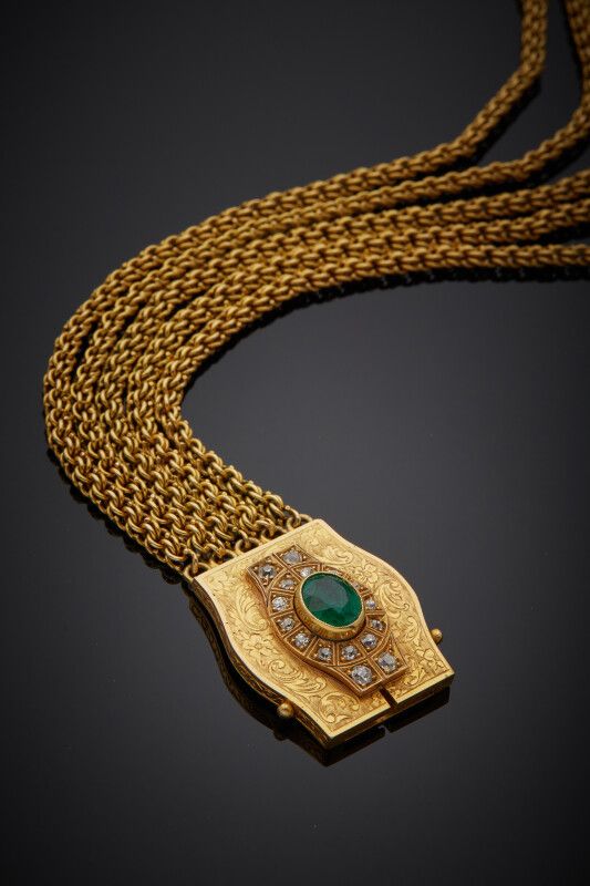 Null COLLIER « ras de cou » en or jaune (750) composé de cinq chaînettes à maill&hellip;