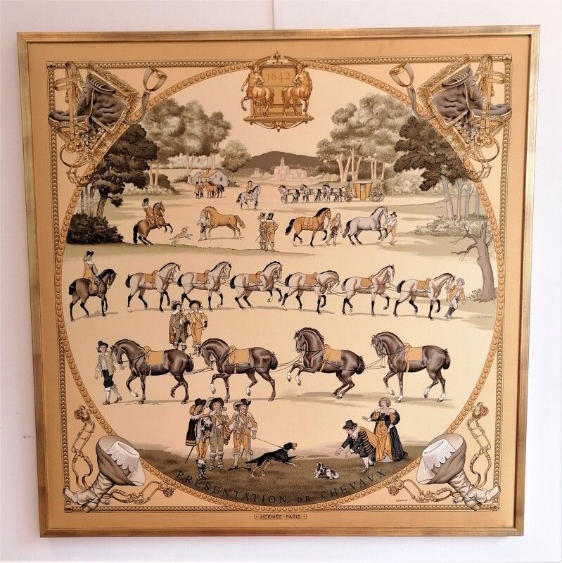 Null HERMES Paris

Silk twill square "Presentation of horses", signed Ledoux, in&hellip;