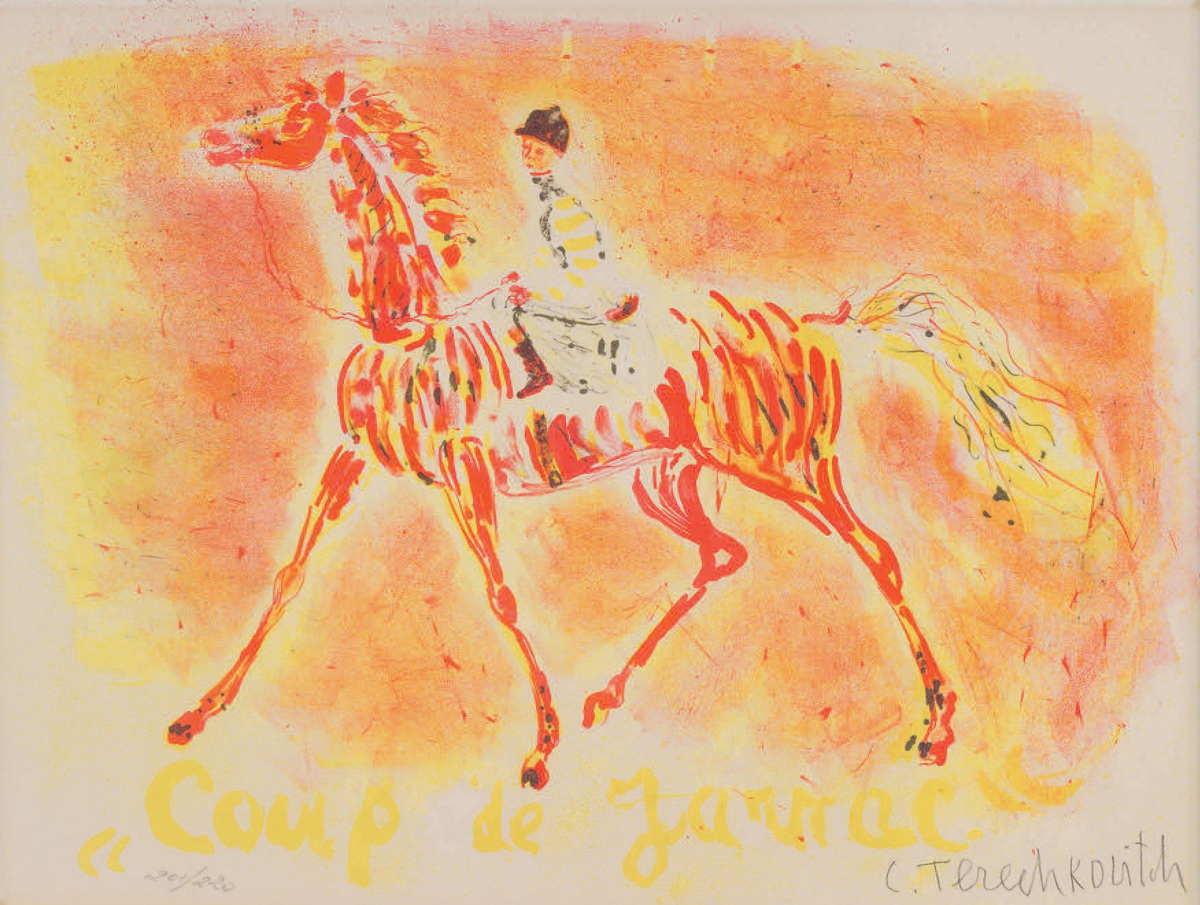 Constantin TERECHKOVITCH (1902-1978) Cavalier
牛皮纸上的彩色石版画。右下方有签名，编号201/220。框架。
33&hellip;