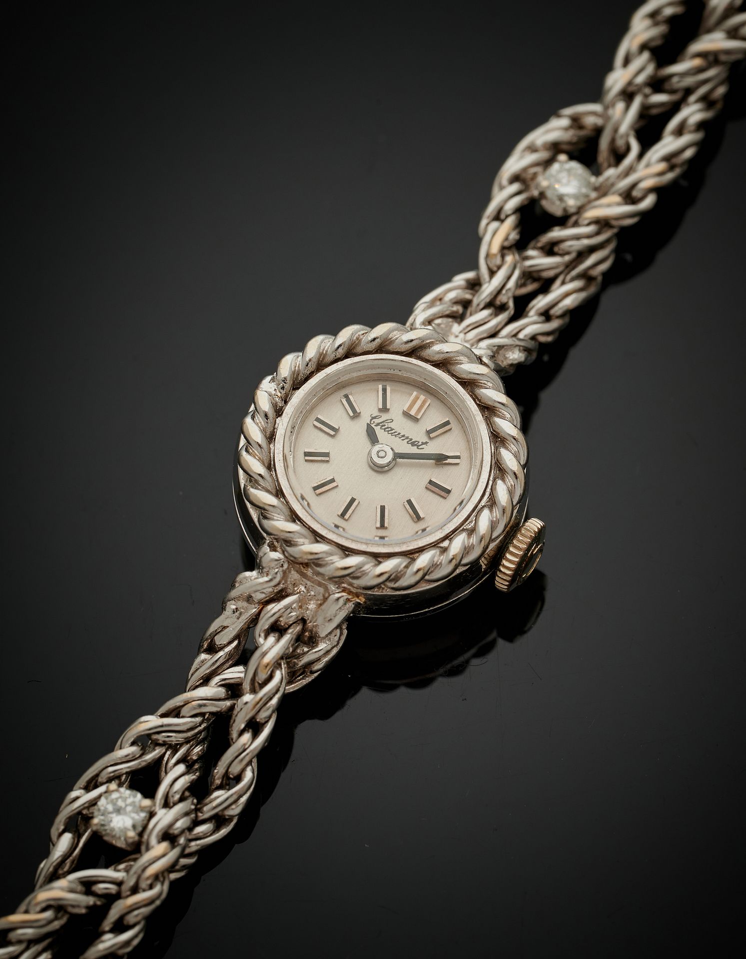 CHAUMET Rundes, gedrehtes Damen-Uhrenarmband aus Weißgold (750‰). Flexibles, dur&hellip;