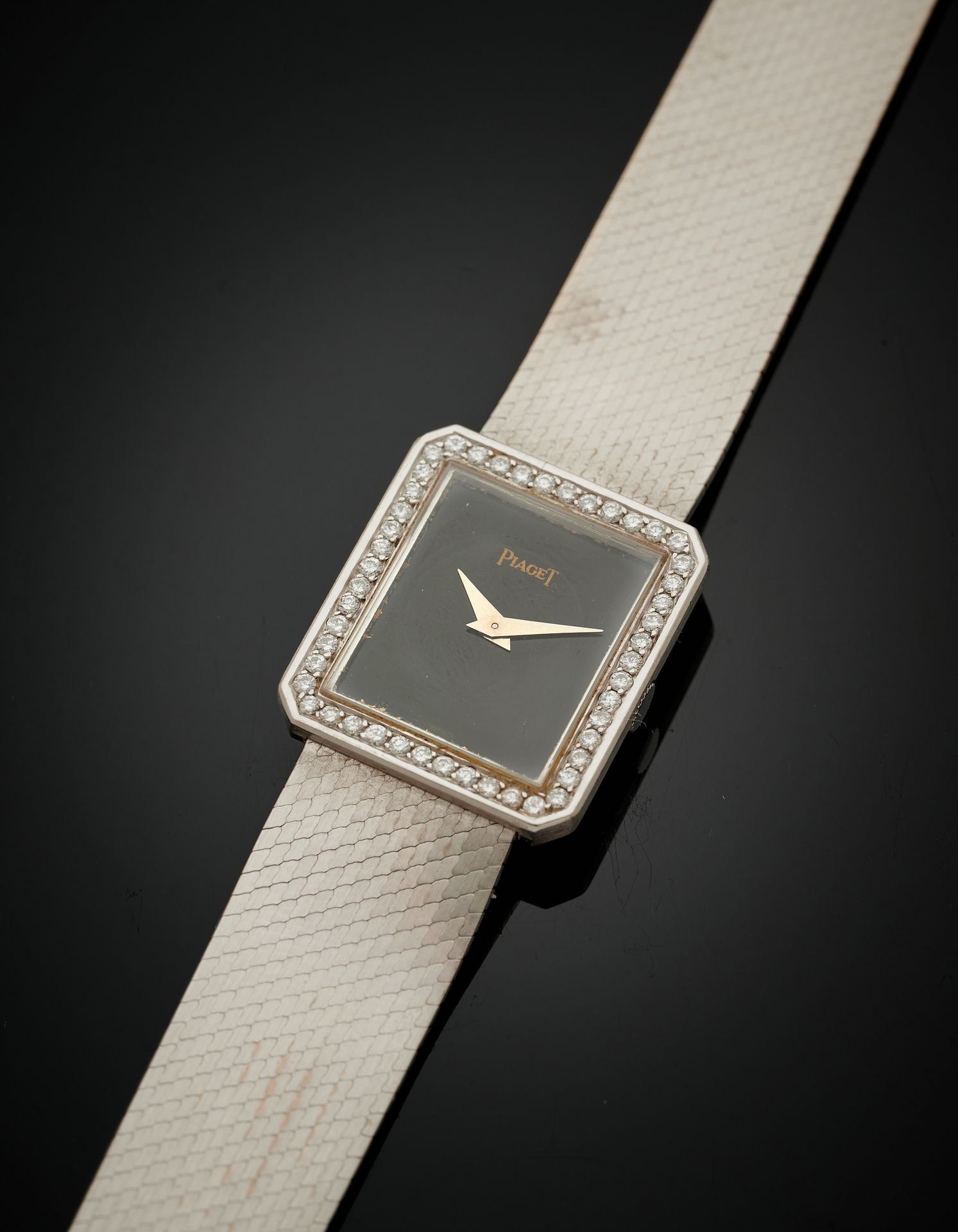 PIAGET Rechteckiges Damen-Uhrenarmband aus Weißgold (750‰). Lünette mit Diamante&hellip;