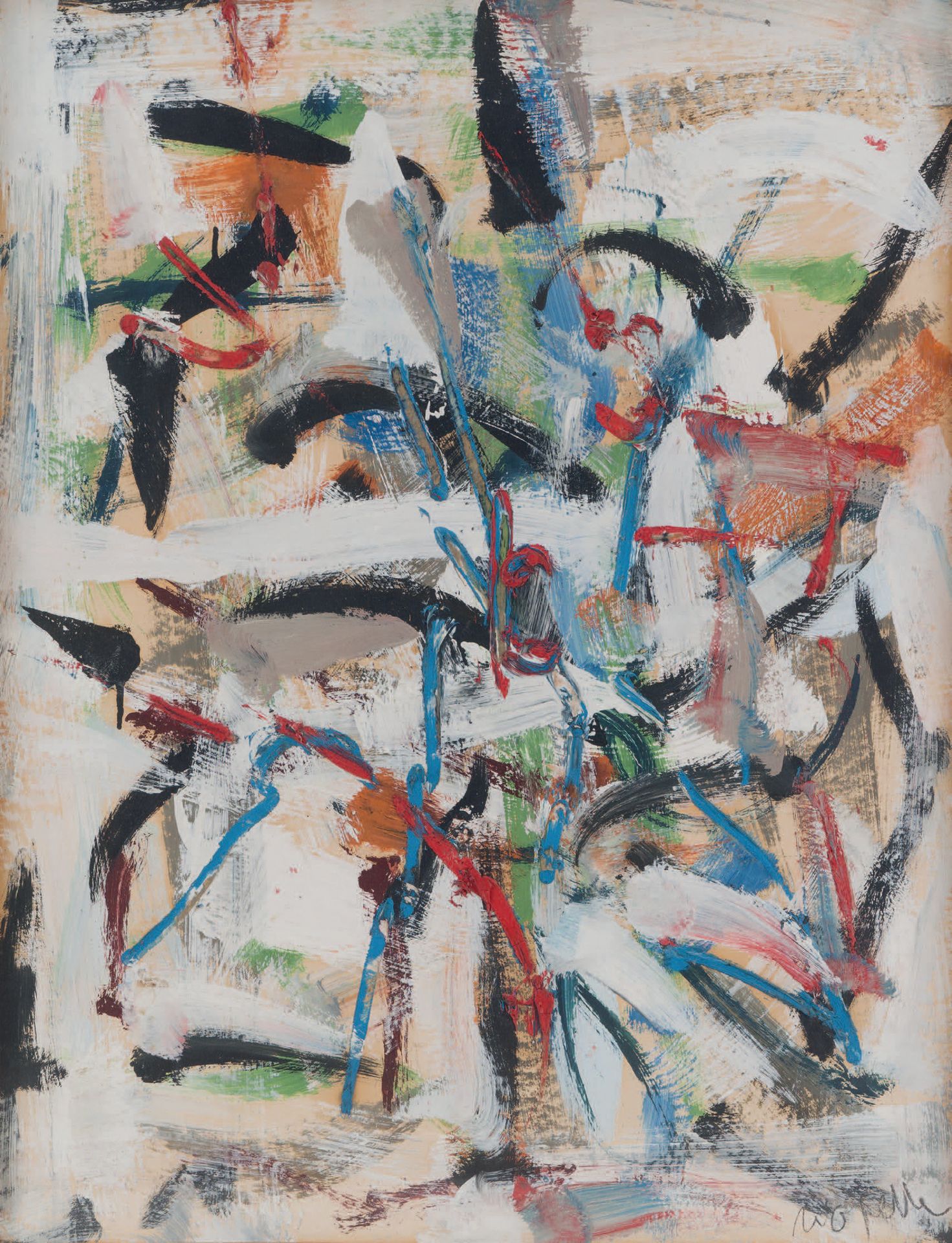 Jean-Paul Riopelle (1923-2002) 构成，1958年
纸上油画粘贴在画布上。
右下角签名。
65 x 50 cm
出处：Jacques&hellip;