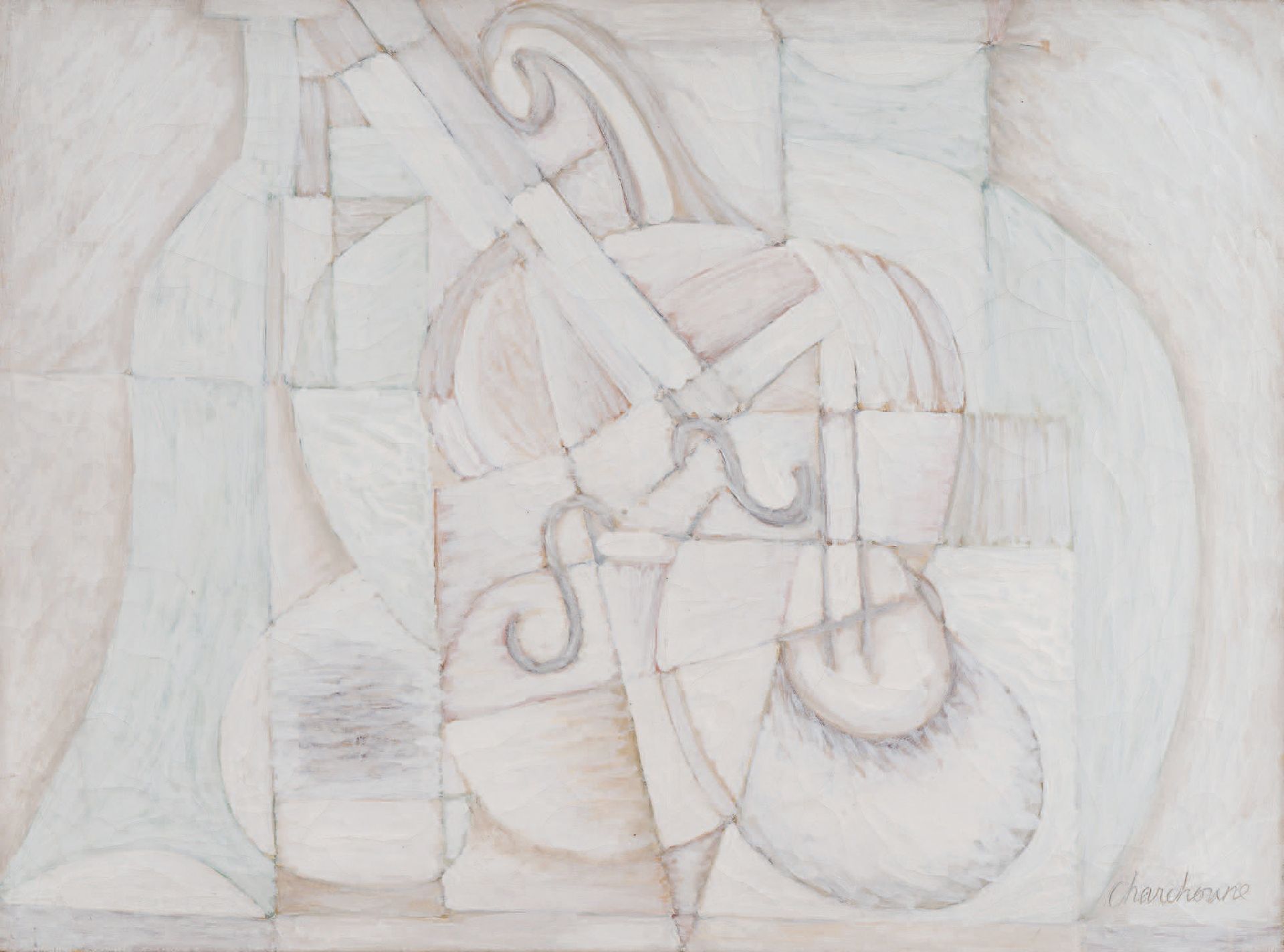 Serge CHARCHOUNE (1888-1975) 白色的小提琴，1946年
布面油画。
右下方有签名。
背面有标题和会签。
 （重要裂缝）。
54 x &hellip;