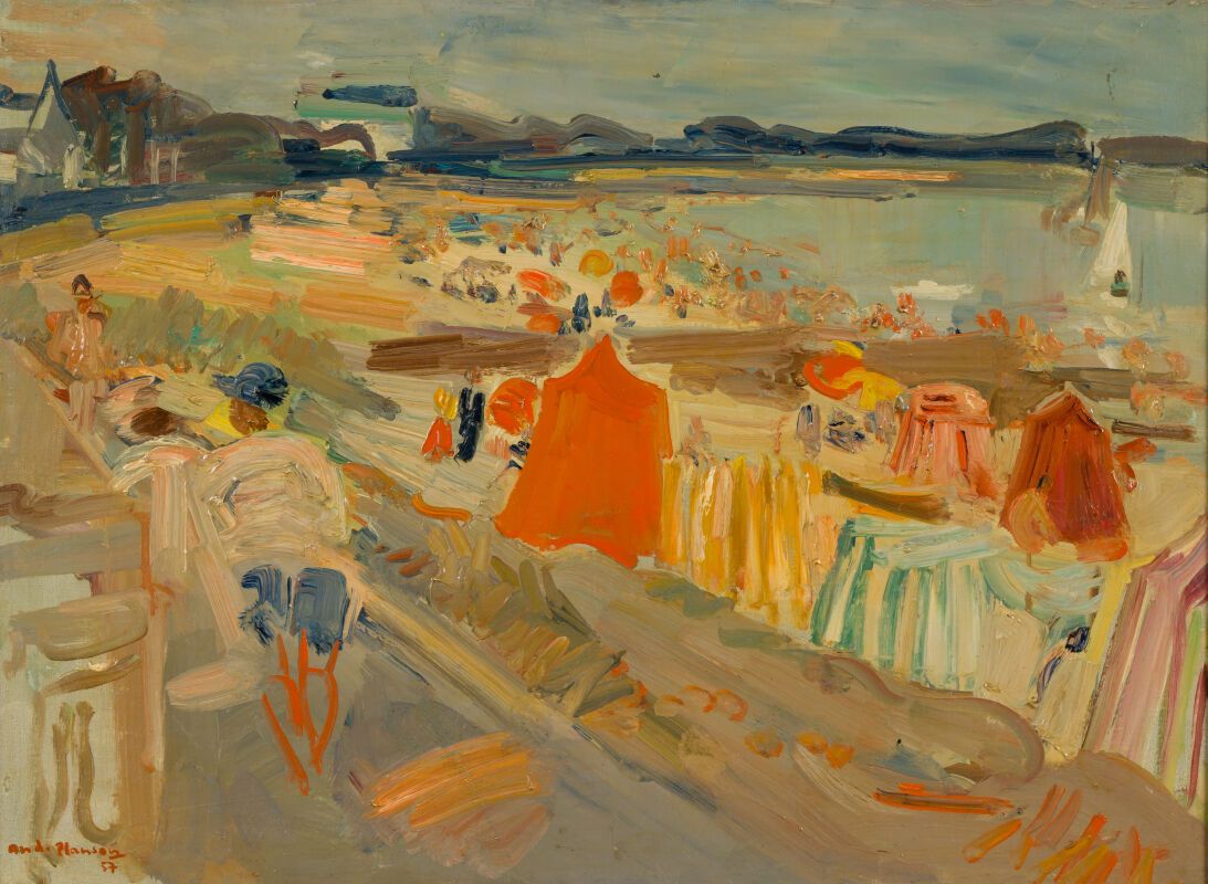Null André PLANSON (1898-1981)
Les tentes à Deauville, 1957
Huile sur toile.
Sig&hellip;