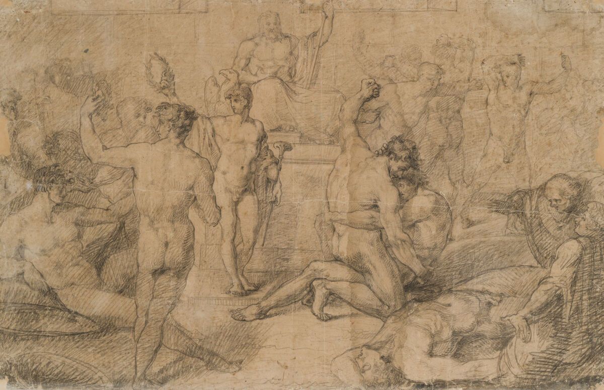 Null 巴托洛梅奥-皮涅利（1771-1835 年，罗马）
所罗门的审判
朱庇特面前的古代摔跤场景
一对素描，黑色石头，钢笔和黑色墨水，灰色水洗
61 x 9&hellip;