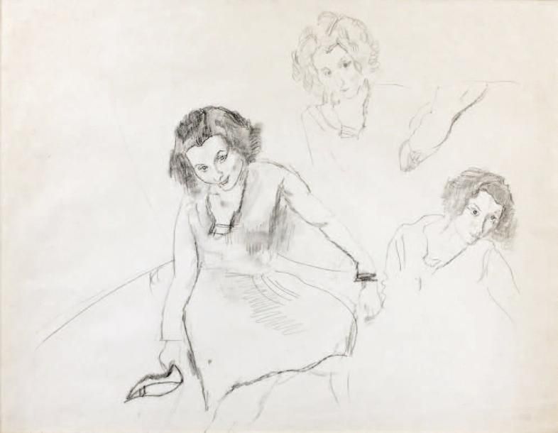 Jules PASCIN (1885-1930) Étude de femme Fusain portant le cachet atelier PASCIN &hellip;