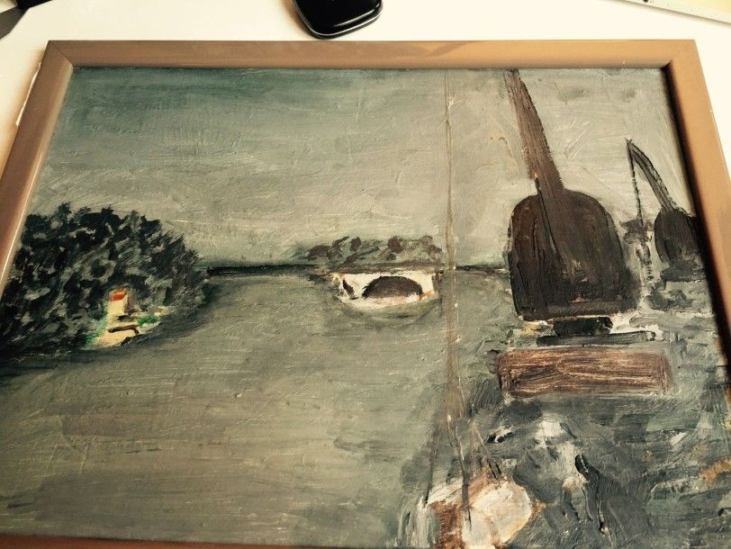 Raymond Queneau Huile sur panneau, composition au remorqueur, annoté au dos

27x&hellip;