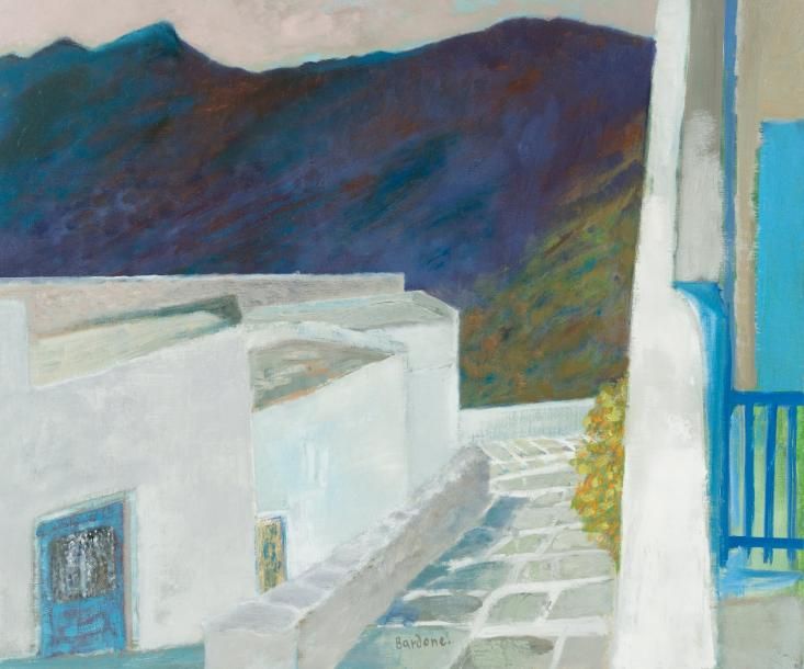Guy Bardone (1927-2015) «Village grec»
Huile sur toile.
Signée en bas au milieu.&hellip;