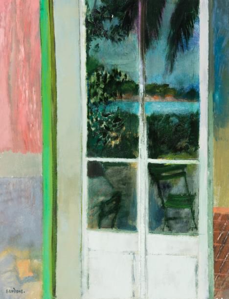 Guy Bardone (1927-2015) «Porte-fenêtre le soir à Bandol»
Huile sur toile.
Signée&hellip;
