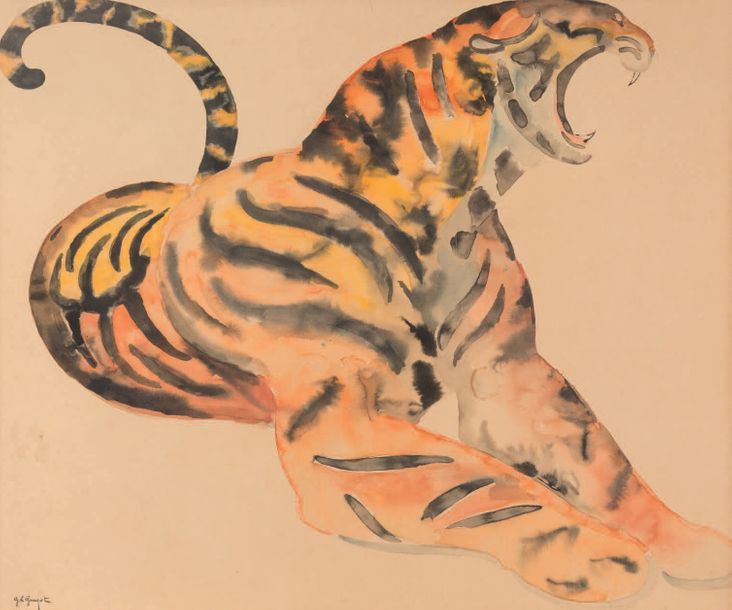 Georges Lucien GUYOT (1885-1973) Tigre rugissant
Aquarelle sur papier, signé en &hellip;