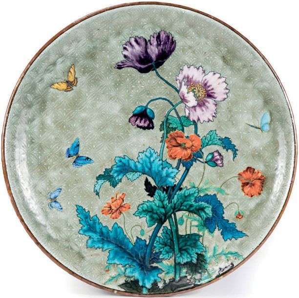 Théodore DECK (1823-1891) Papillons et coquelicots
Important plat à corps circul&hellip;