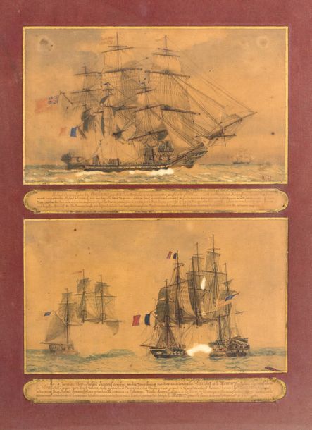 École Française du XIXe siècle Deux paires: Combat naval de Robert Surcouf
Plume&hellip;