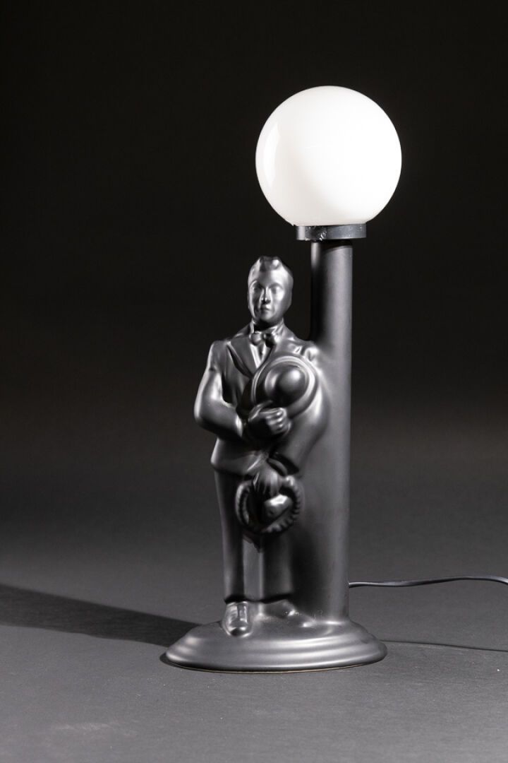 Null Lampe à poser en céramique à glaçure noire et diffuseur en verre blanc figu&hellip;