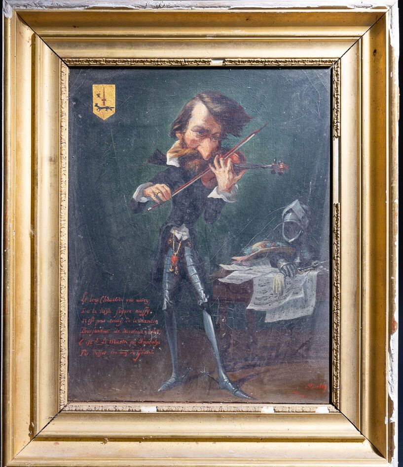 Null 19 世纪的学校。
漫画：Chevalier de la Martre（1775-1847 年）拉小提琴扮演堂吉诃德。 
布面油画，右下方有 EL 字&hellip;