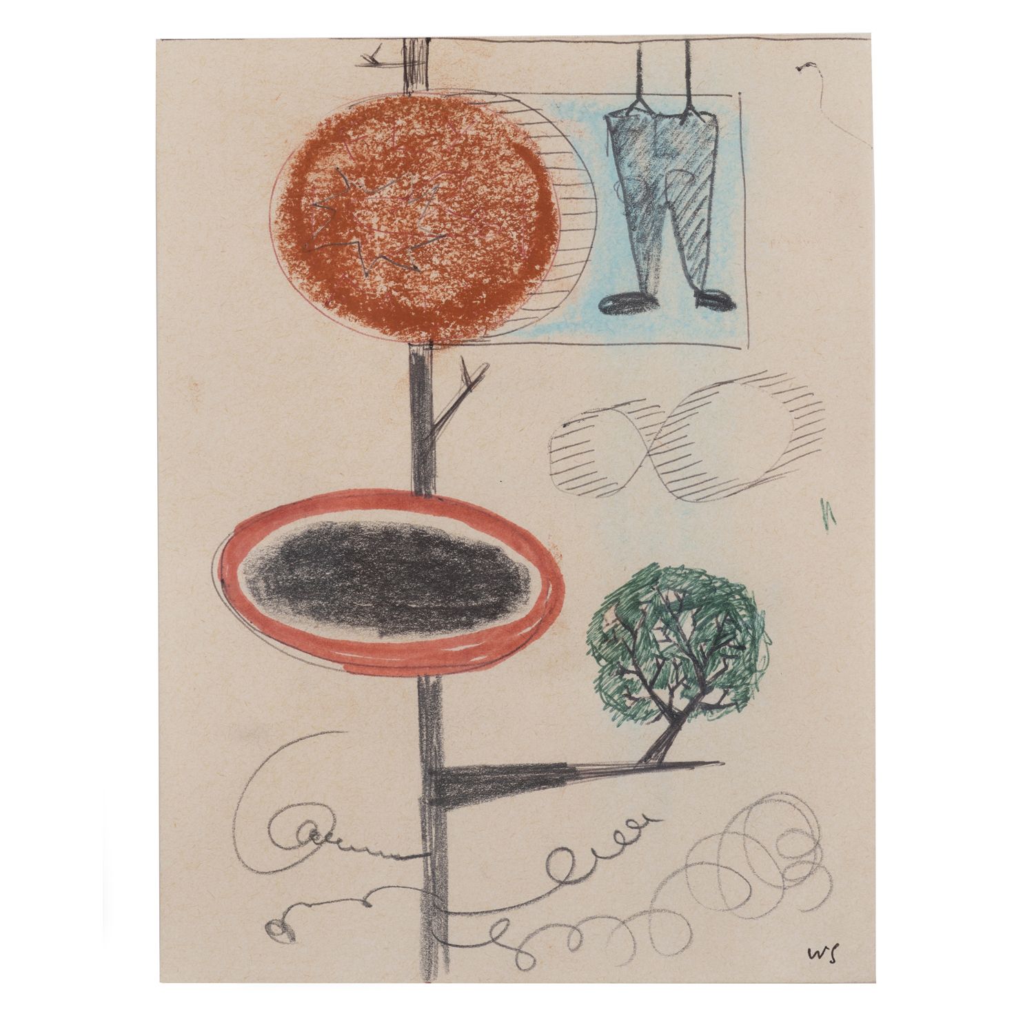 Null 沃尔特-斯文南（生于1946年

无题

纸上的Biros、彩色油画棒、铅笔和彩色马克笔

右下方有首字母签名

19.5 x 14.5厘米

出处:&hellip;