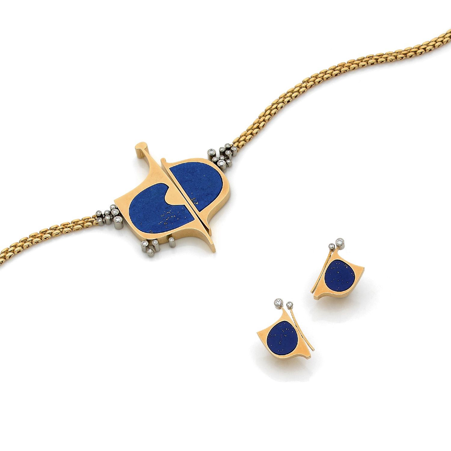 Null °Modernist set in 18K yellow gold (750‰) and lapis-

lazuli and close set d&hellip;