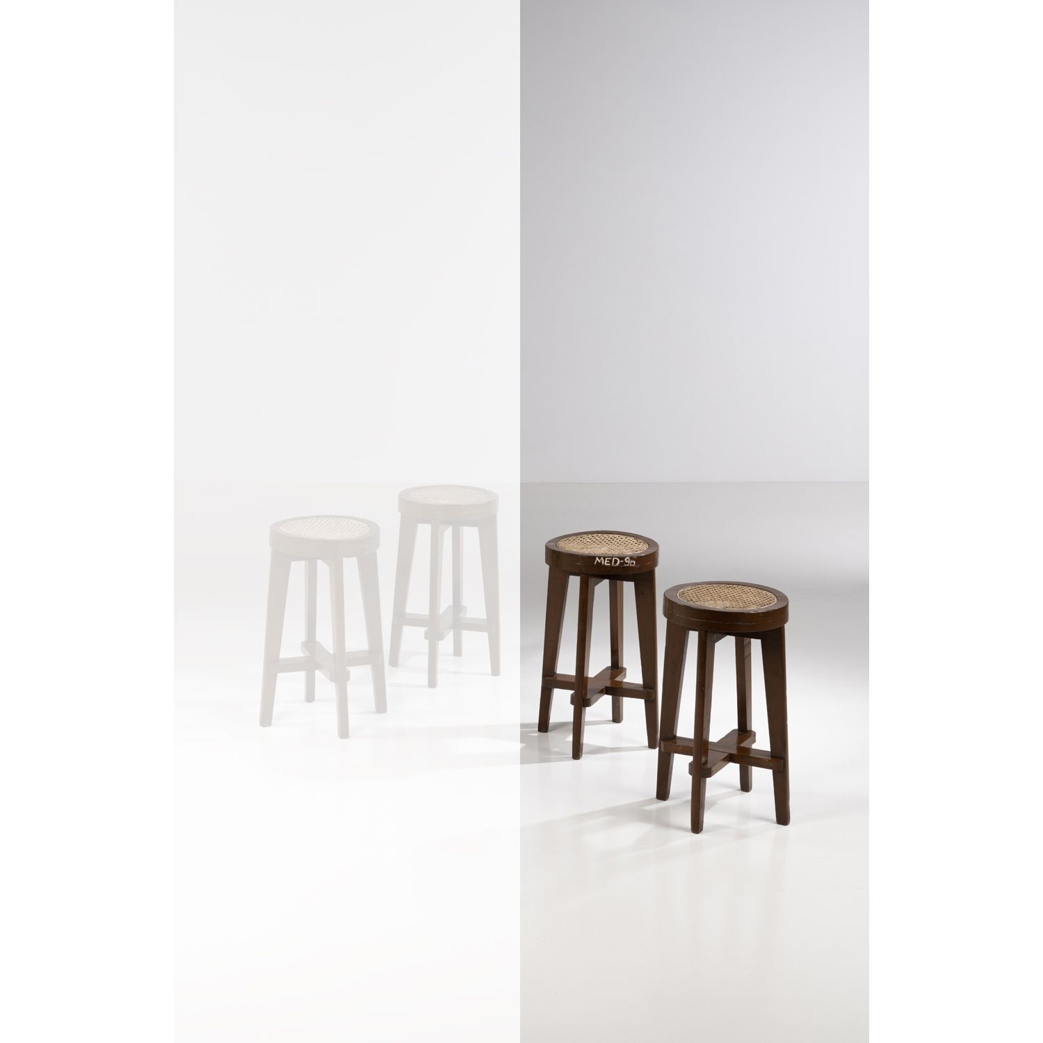 Null Pierre Jeanneret (1896-1967)

Pair of stools

Teak and caning

Model create&hellip;