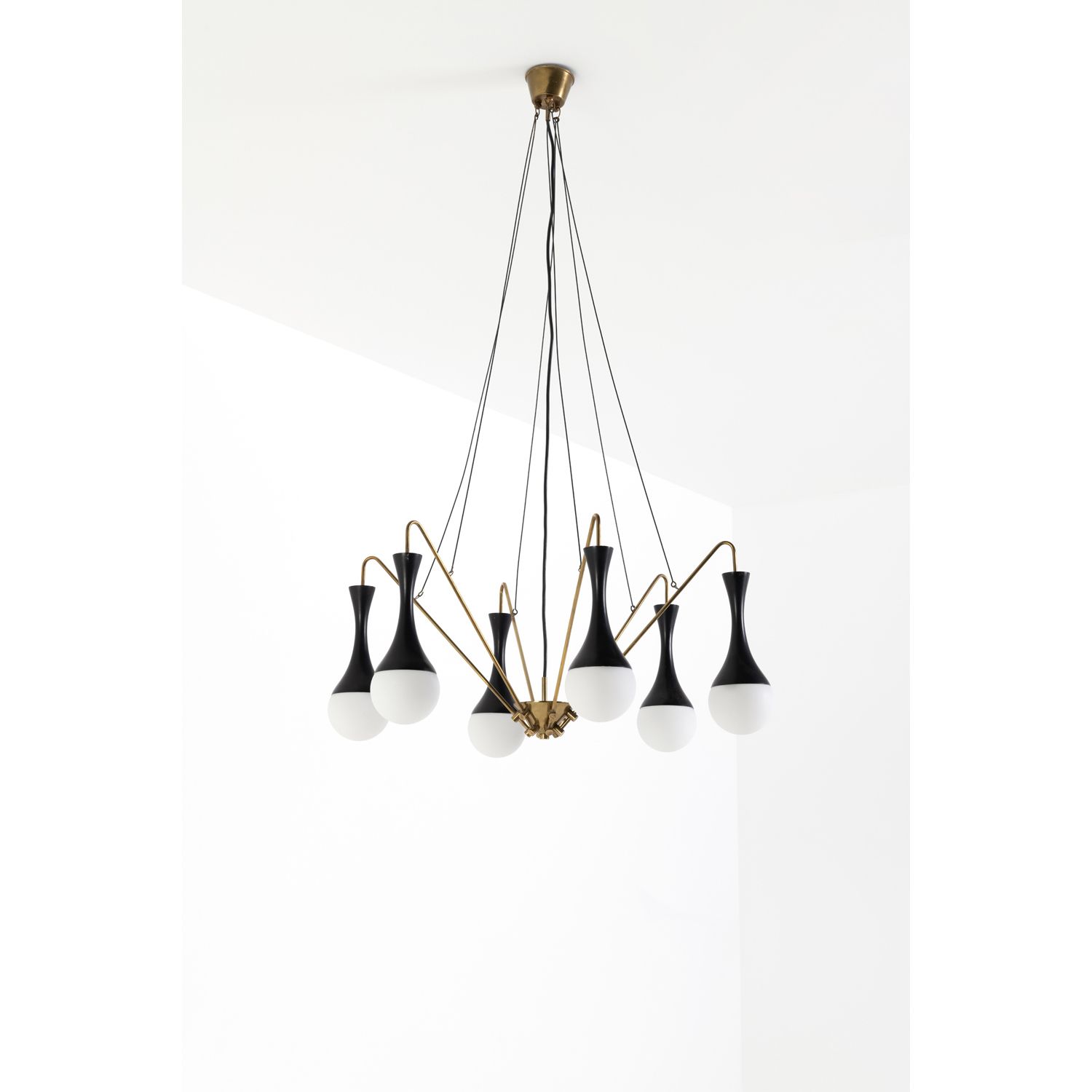 Null Stilnovo (20th c.)

Suspension

Lacquered metal, brass and opaque glass

Ed&hellip;