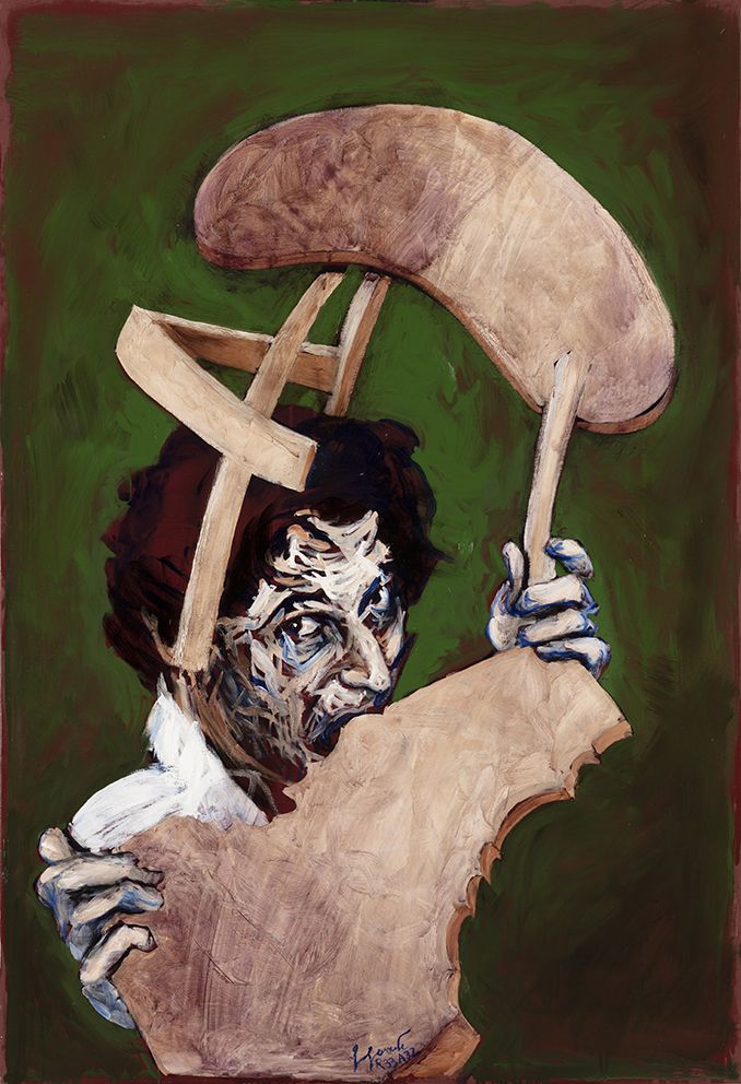 Gérard Garouste 预言家吃的工作 



这幅画描绘了一把椅子被一个人物吃掉的情景，隐喻了先知以西结吃掉书卷的主题。 



布面油画

130 &hellip;