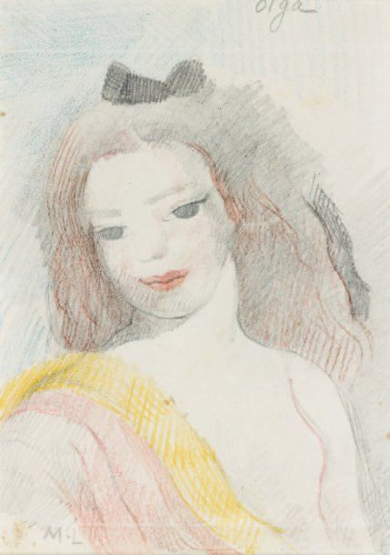 Marie LAURENCIN (1885-1956) EML OLGA Dessin au crayon noir et crayons de couleur&hellip;