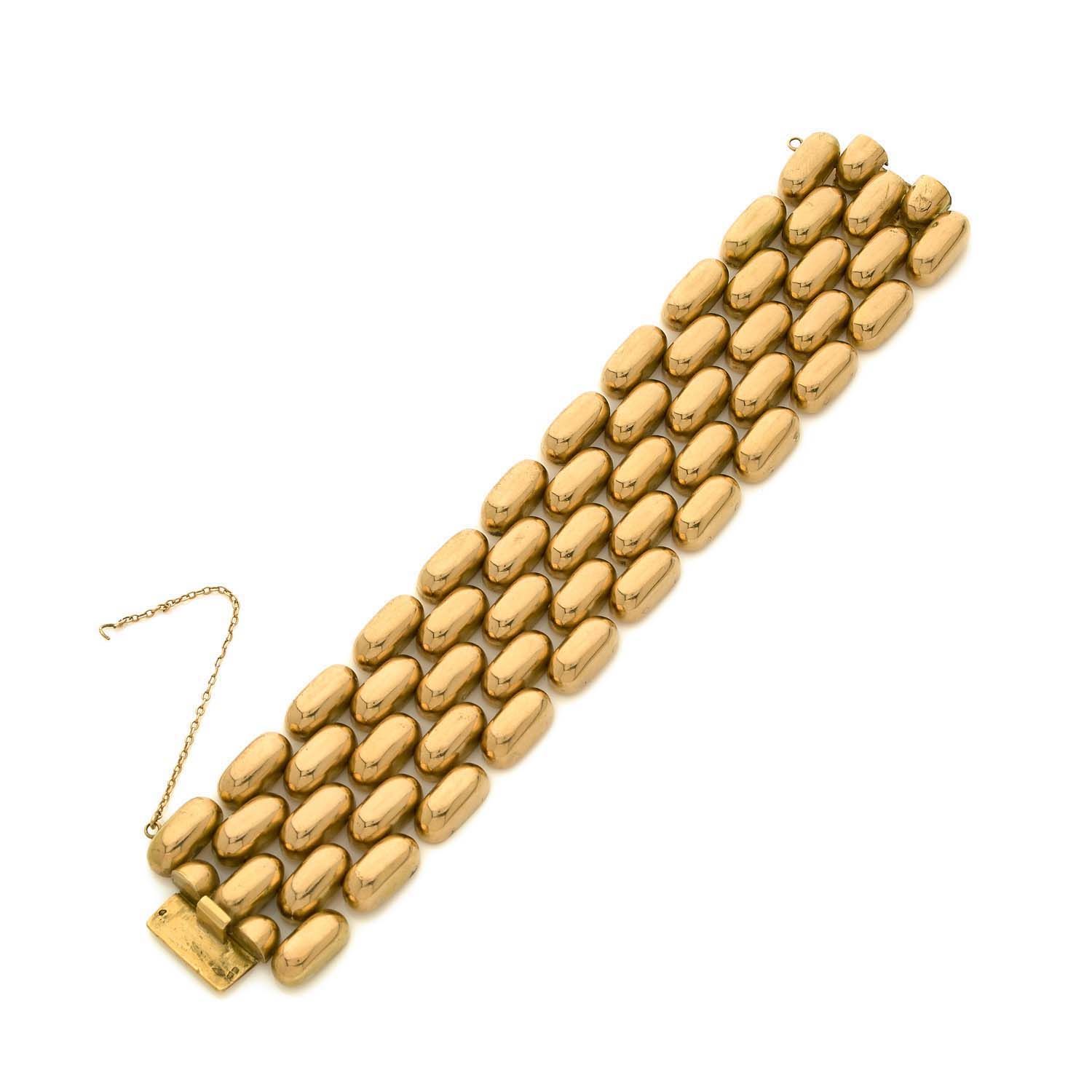 Null Large bracelet en or jaune 18k (750‰) à gros maillons ovales bombés (petits&hellip;
