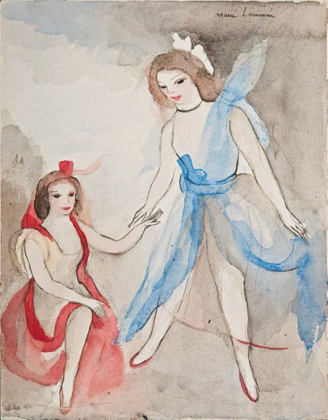 Marie LAURENCIN (1885-1956) Deux ballerines Aquarelle signée en haut à droite 32&hellip;