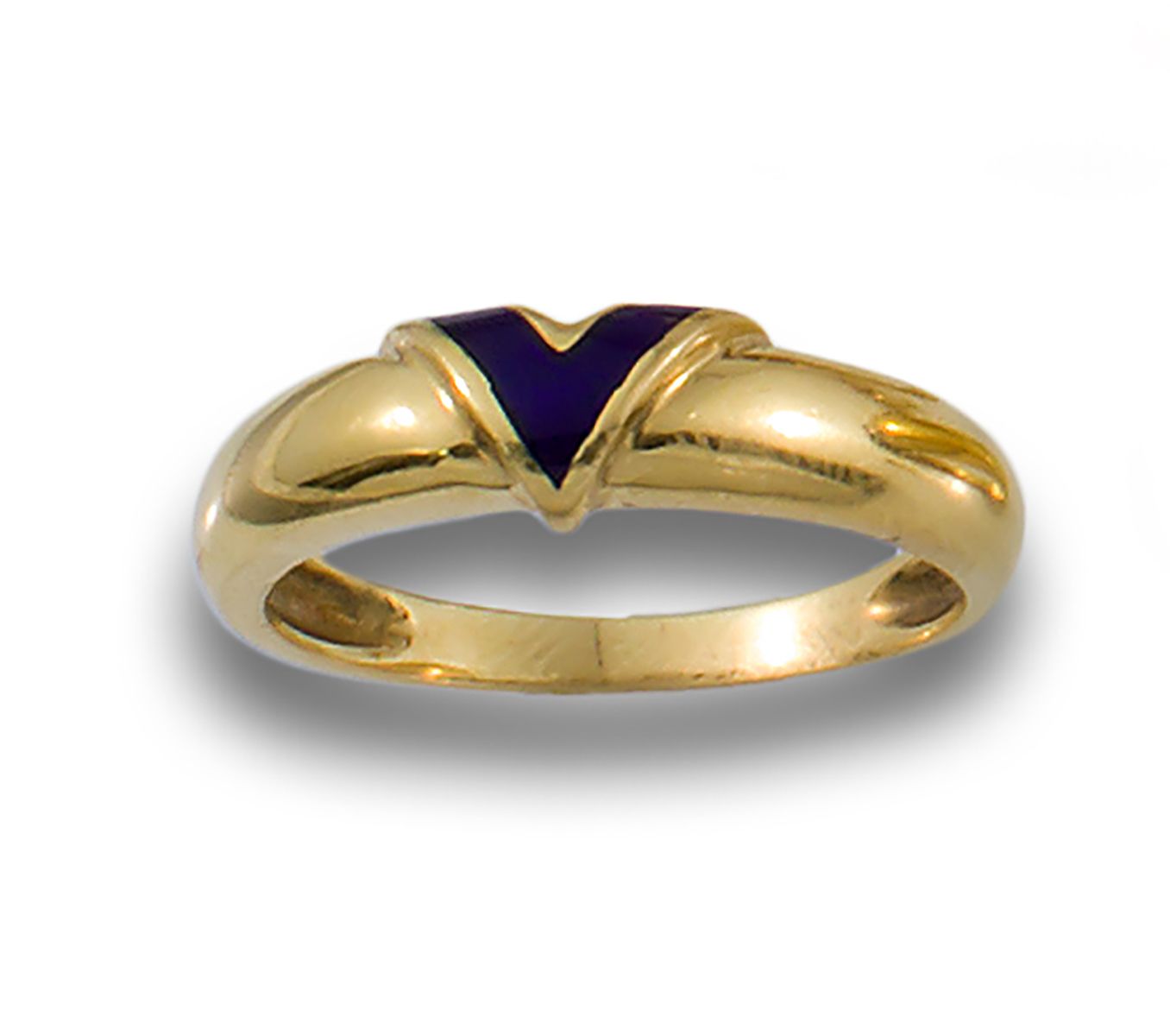 GOLD ENAMEL V-RING 18kt yellow gold ring, centre V motif with fine blue fire ena&hellip;