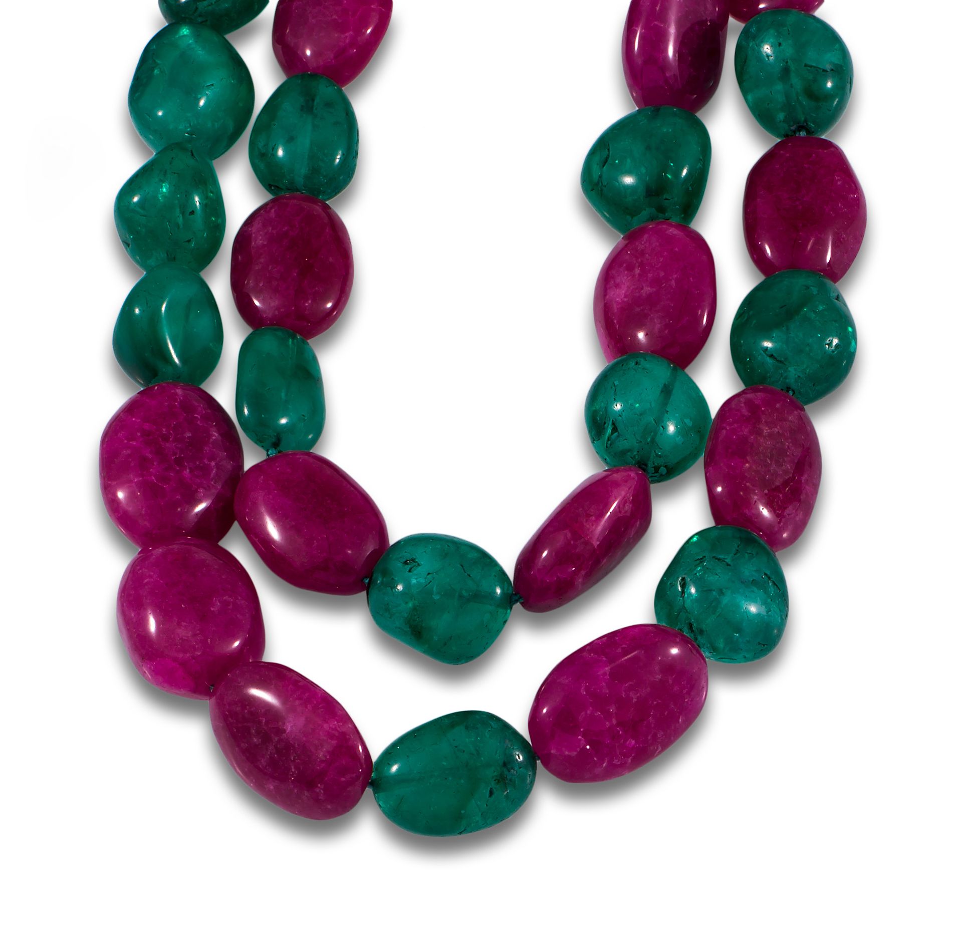 String necklace (to be beaded) with emeralds and rubies 原产于斋浦尔的项链，上面有越来越少的祖母绿和天然&hellip;