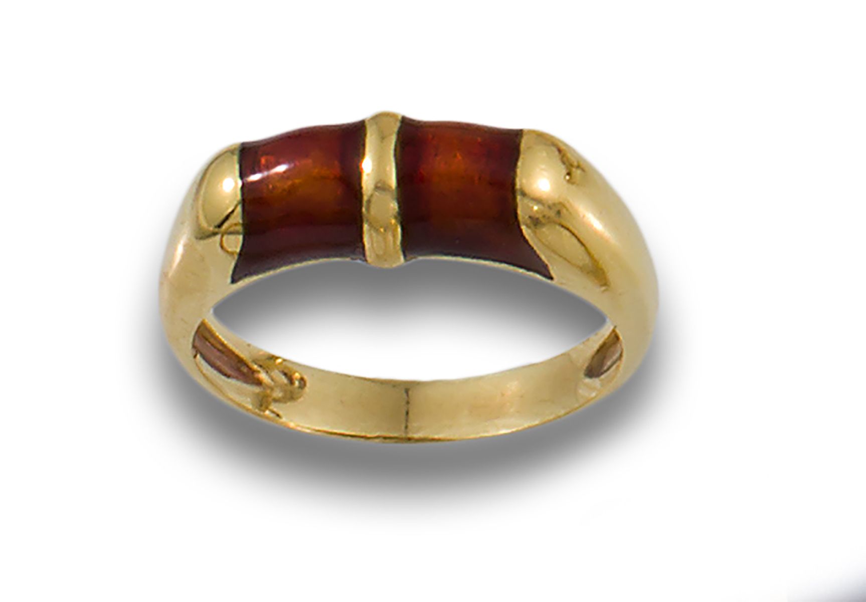 BURGUNDY ENAMEL GOLD BAND RING 18K黄金戒指，酒红色烧制珐琅彩 .