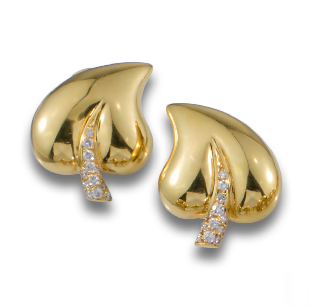 GOLD LEAF DIAMOND EARRINGS ANSORENA leaf design earrings, 18kt yellow gold, stem&hellip;