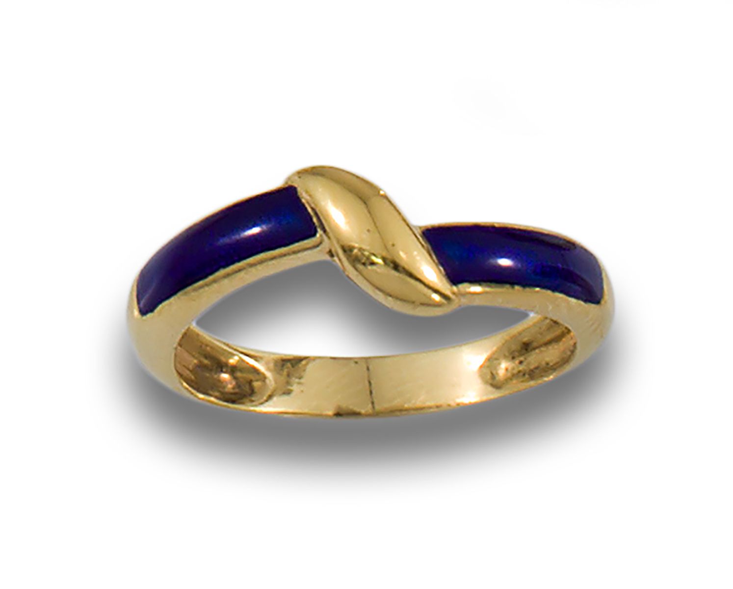GOLD RING ENAMELLED ON ARM 18K黄金戒指，手臂上有精美的蓝火珐琅 .