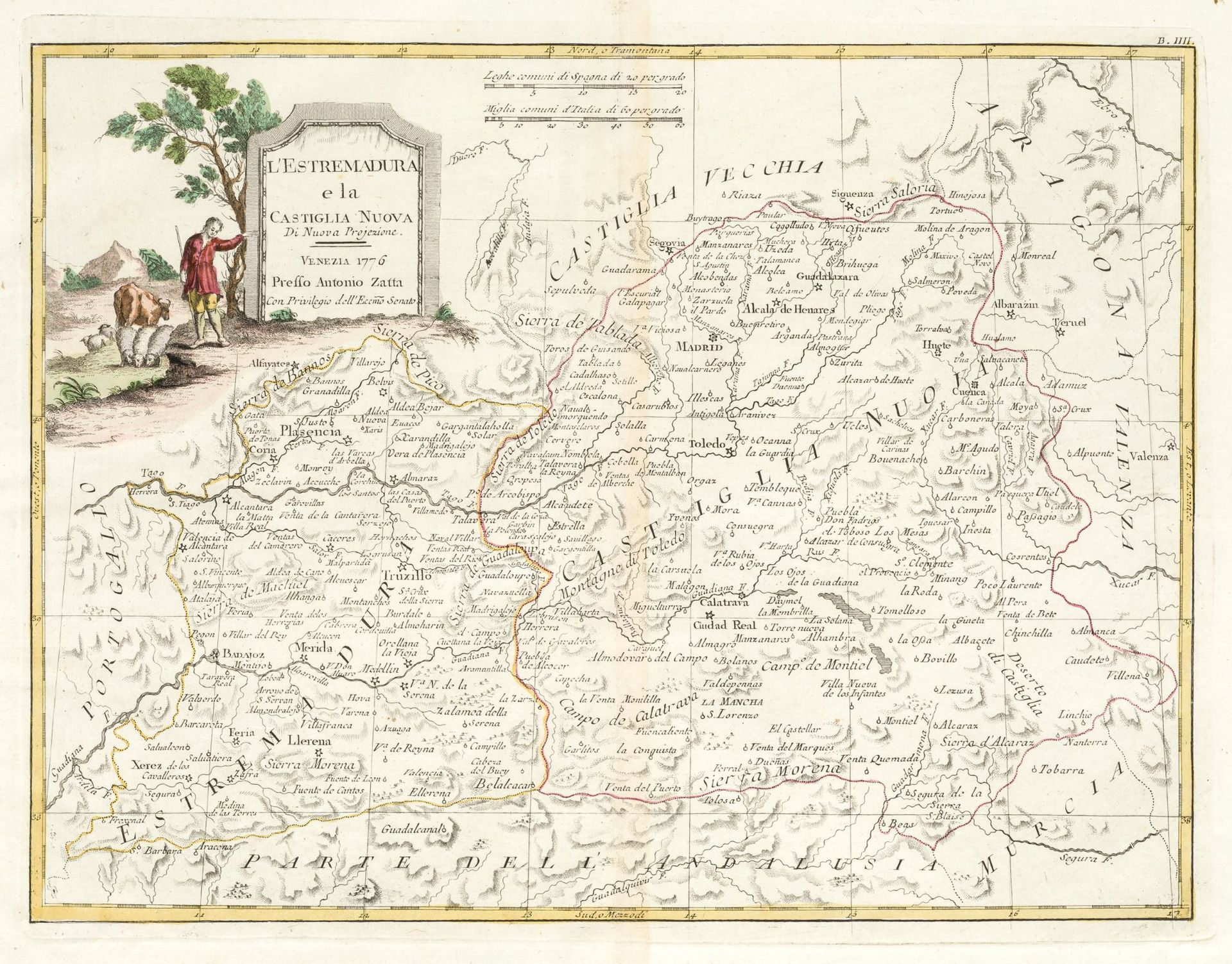 ANTONIO ZATTA (1775 / 1797) Map of Extremadura and New Castile", 1776. Illuminé &hellip;