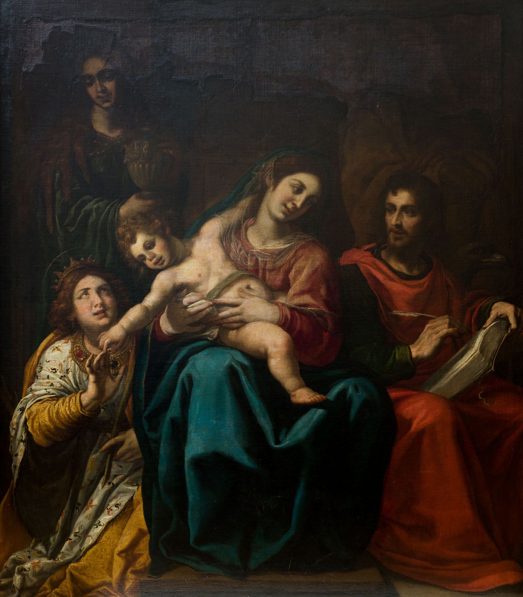 VICENTE CARDUCHO (1576 / 1638) "Holy family", h.1630-38 Signé sur la partie infé&hellip;