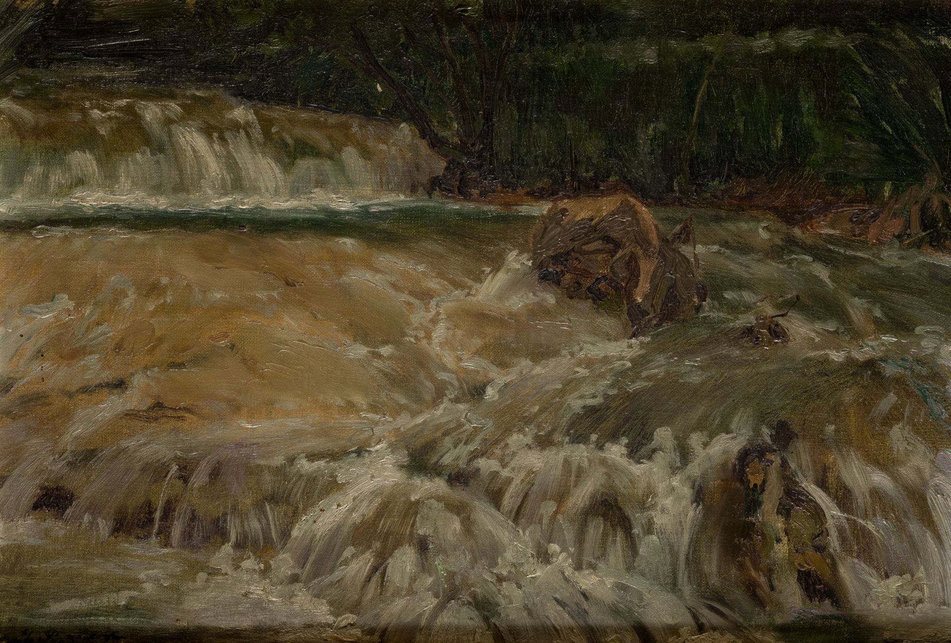 FRANCISCO PRADILLA Y ORTIZ (1848 / 1921) "River landscape" Firmado y fechado en &hellip;